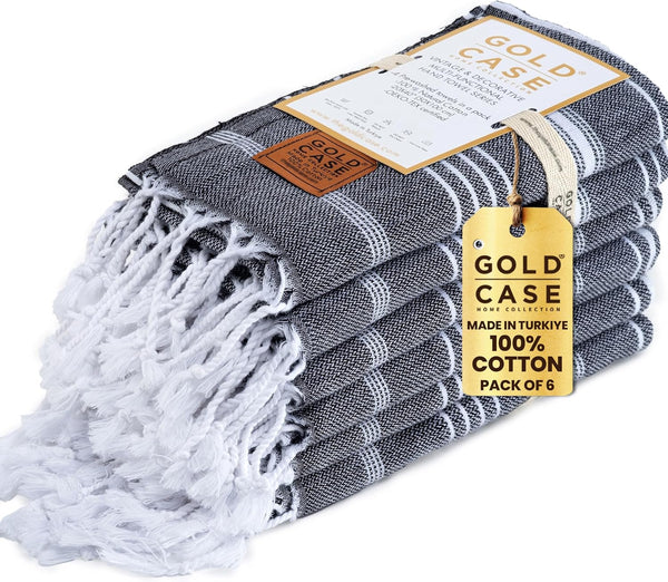 Gold CASE Turkish Hand Towels for Bathroom Set of 6 20 x