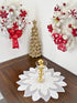 Embroidered Holiday Christmas White and Gold Star Poinsettia Doily Place Mat Small Table Topper (23 Inch Round)