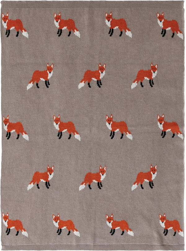 Creative Co-Op Cotton Knit Baby Blanket with Fox Print, Multicolor