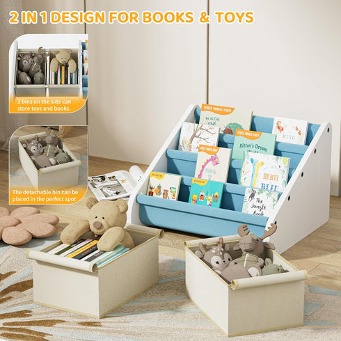 4-Tier Polegas Montessori Kids Bookshelf - Toddlers Bookshelf with Tear-Proof Oxford Sling, Book Shelf for Kid Rooms
