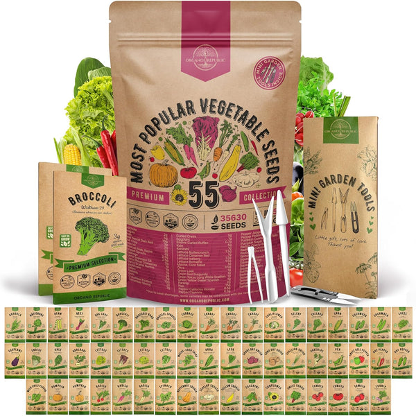 55 Vegetable Seeds Variety Pack - 35,600+ Non-GMO Heirloom Seeds for Planting