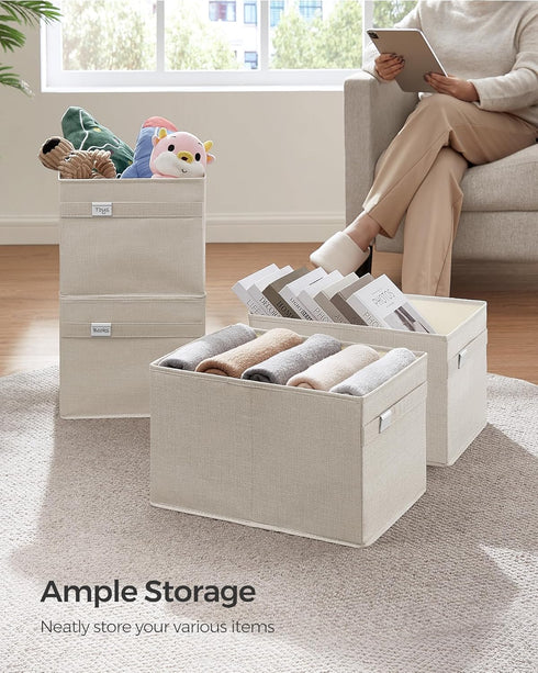 SONGMICS Storage Baskets, Set of 2 Extra Large 30L Fabric Storage Bins, 15.7 x 11.8 x 9.8 Inches, Cloud White