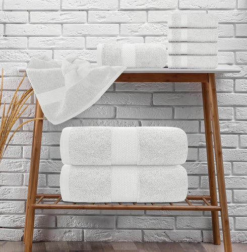 Set 8 100% 2 700GSM, 2 4 White Classic Luxury Bath Towel of Pieces - Turkish Cotton Highly Absorbent Towels