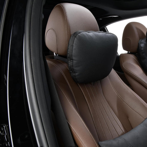 Leather,11.8x7.5,Plant-Based fillable(Black,1p) Genuine Leather Car Neck Pillow for headrest,Support Drive Seats Head