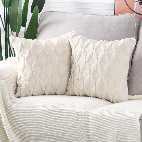 MADIZZ Set of 2 Soft Plush Short Wool Velvet Decorative Throw Pillow Covers 12x12 inch, Beige Luxury Cushion Cases