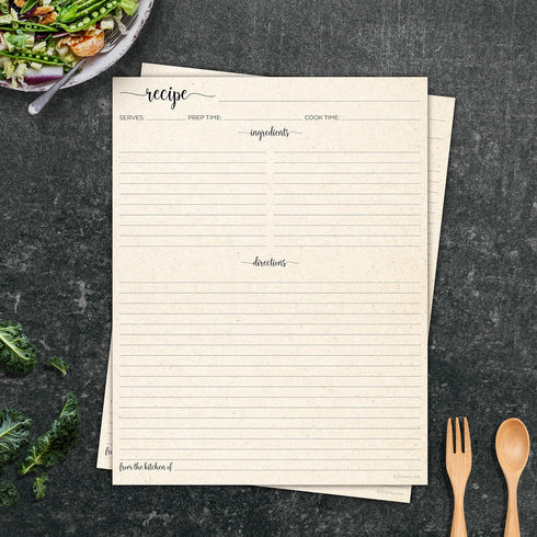 321Done Recipe Paper: 8.5x11 Tan Full Page Blank Recipe Paper, 50-Pack for Recipe Binder and Organizer
