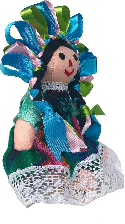 Mexican Handmade Traditional Maria Lele Rag Doll by ALKIMIA INC - 7 inches - Green
