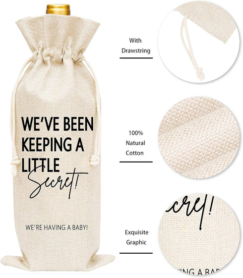 Pregnancy Announcement Wine Gift Bags, Burlap Wine Bottle Cover for New Baby, 1 Pc Wine Bag