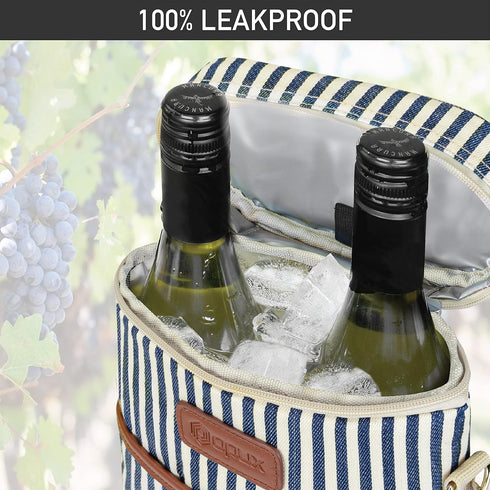 OPUX 2 Bottle Insulated Wine Carrier Tote, Leakproof Cooler Bag for Picnic BYOB Beach, Portable Wine Bottle Case