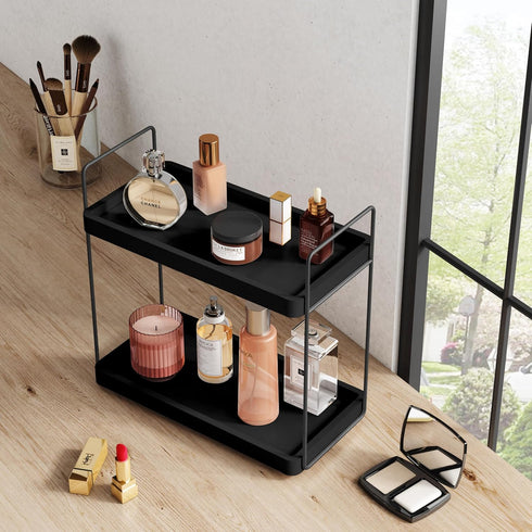 Counter Countertop Forbena Black Bathroom Organizer, Tiered Bathroom Organizer Tray, Corner Makeup Vanity Shelf