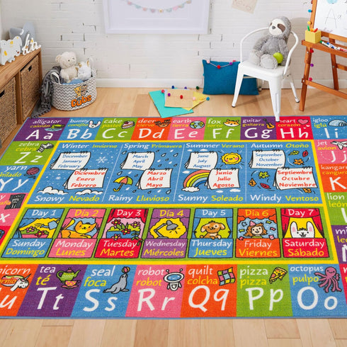 3x5 KC Cubs ABC Alphabet, Seasons, Months & Days Rug Educational Play Mat Carpet for Kids, Toddlers, Nursery