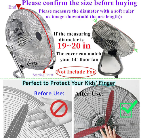 Fan Cover for 14 Inch High Velocity Floor Fan: Dustproof Cover with Children Finger Safety Protection for Small