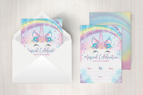 Your Main Event Prints Unicorn Birthday Invitation - Rainbow Party Invite - 20 Fill-In Style (Envelopes Not Included)