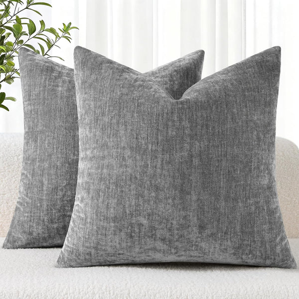 decorUhome Chenille Dark Grey Throw Pillow Covers 24x24 Inch Set of 2,