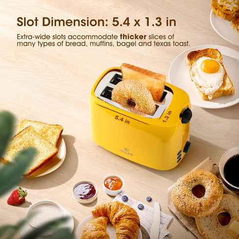 iSiLER 2 Slice Toaster, 1.3 Inch Wide Slot with 7 Shade Settings, Compact Bread Toaster with Removable Crumb Tray