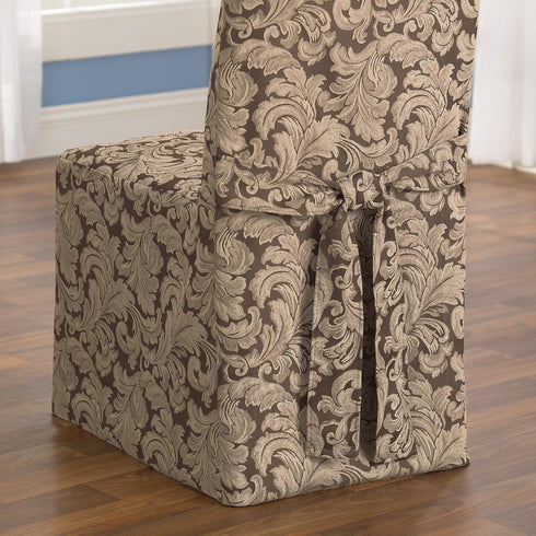 SureFit Scroll Dining Chair Slipcover - Long Skirt and Back Ties, Full Length Relaxed Fit High Back Chair Cover