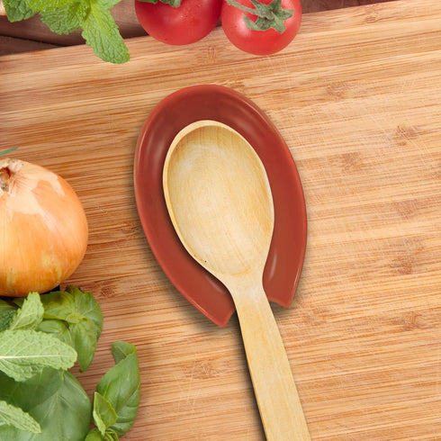 OGGI Spooner Ceramic Spoon Rest for Stove Top, Brick Red Kitchen Decor
