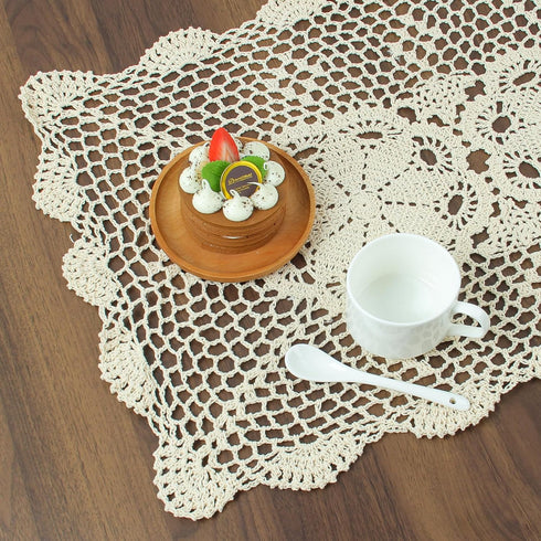 kilofly Crochet Cotton Lace Table Placemats Doilies Set, 2pc, Oblong, Beige, 15 x 23 inch