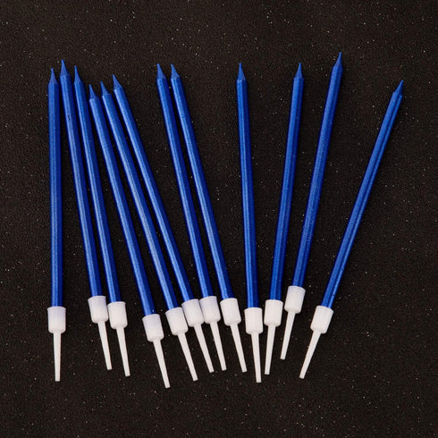 Luter Metallic Long Blue Birthday Candles with Holder, Cake Candles for Wedding Party Decoration (24 Pieces)