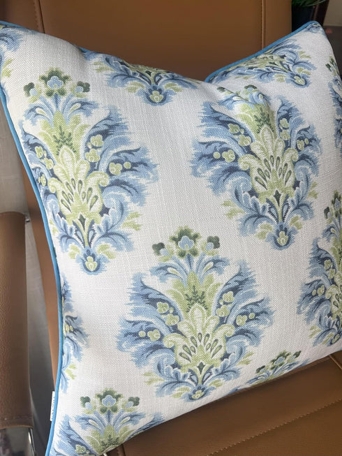 Haynes Damask Printed Decorative Square Accent Pillow Cover, 18x18 Inches, Blue for Living Room Decor