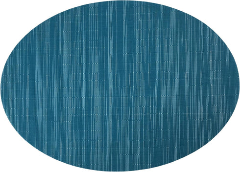 Red-A Imitation Bamboo Oval Woven Vinyl Placemats, Heat Resistant Washable Table Mats for Kitchen Table Set of 4, Blue