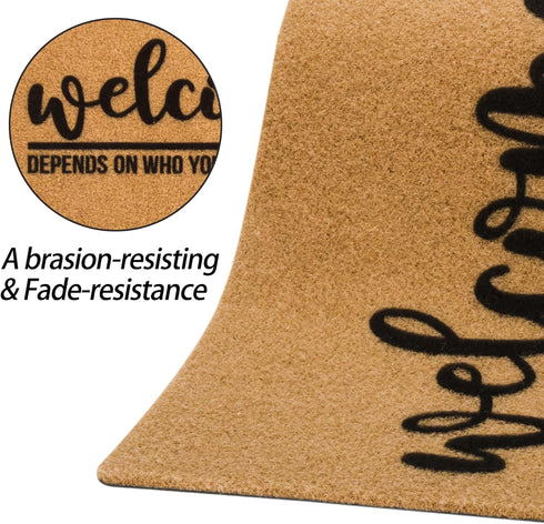 Welcome-Ish Front Door Mat, 17"x 29", Non Slip Backing Mat for Home Entry, Depends Who You are