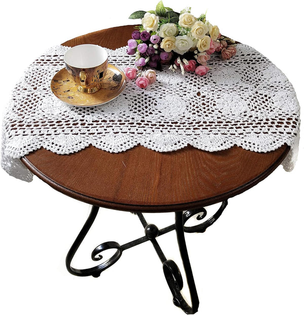 USTIDE Crochet Lace Table Runner White 2pcs, 15X27inches,Hand Crochet Table Doilies Table