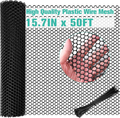 Miuwauer Plastic Mesh Fence Sheet 15.7IN x 50FT - 0.3IN Opening Plastic Chicken