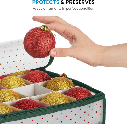 ZOBER Christmas Ornament Storage Box, Stores 128 Ornaments with 2 Sided Zipper, Green