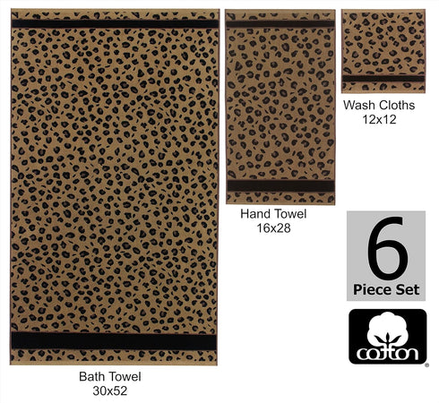 6 Set 100% 2 2 2 Set COTTON CRAFT Piece Towel - Animal Print Leopard Cheetah Africa Safari Cotton Jacquard Bath Towel