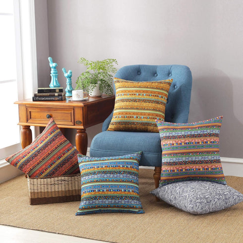 TAOSON Red Stripe Bohemian Style Pillowcase, Antique Cotton Blend Linen, 18x18 Inch, Hidden Zipper Closure