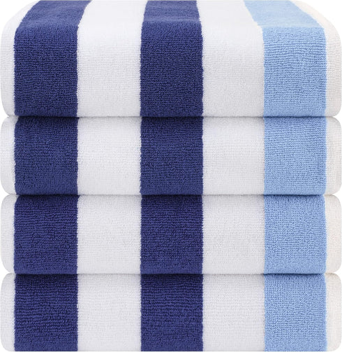 30x60 inch 4 American Soft Linen Cabana Striped Beach Towels, Piece Oversize Pool Towels, Quick Drying Sand Free Swim