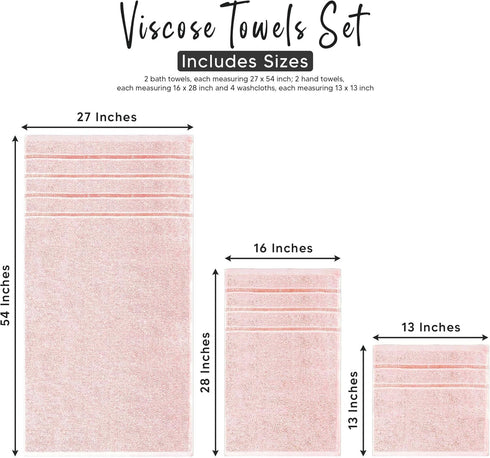 YRALY Set 8-2 2 4 600 100% Set Luxury Pink Towel of Bath Towels Hand Towels Washcloths - GSM Cotton Ring Spun Viscose