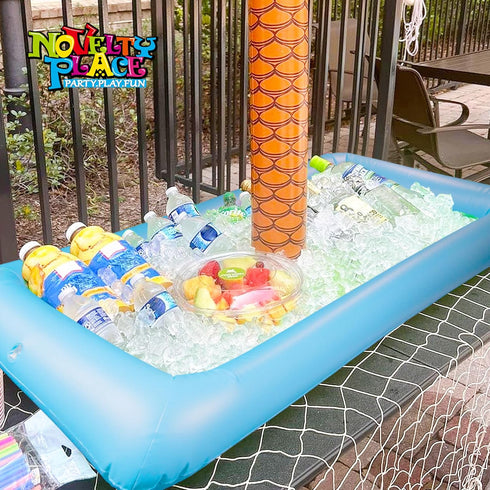 Novelty Place Inflatable Ice Serving Buffet Bar with Drain Plug, Blue Salad Food Tray and Drinks Cooler for Party