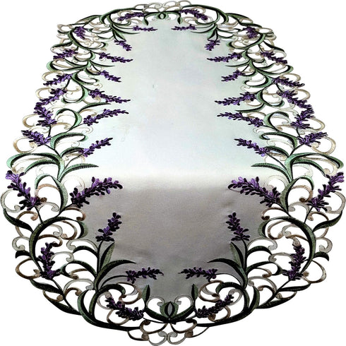 Table Runner with Purple Lavender Lilac Flowers on Antique White Material, Size 44 x 15 inches