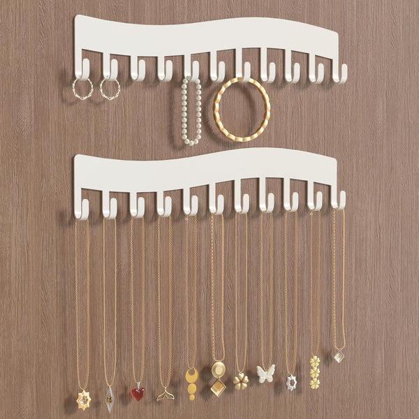Wall Mounted Necklace Organizer Holder: Jewelry Hanging Storage Display Hanger - White