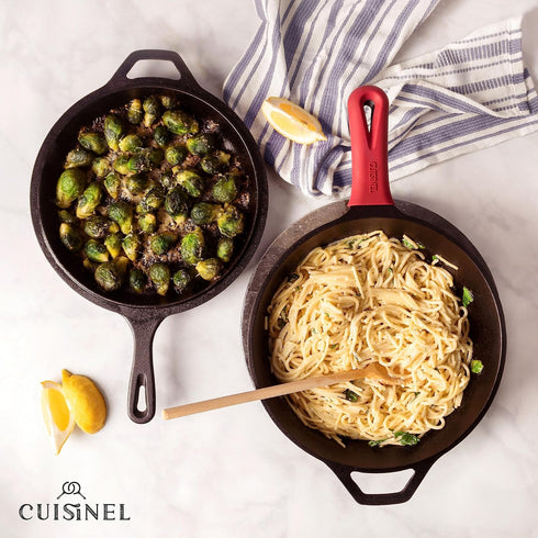 Cuisinel Cast Iron Skillet + Lid, 2-In-1 Multi Cooker, 3-Qt Dutch Oven, Pre-Seasoned Oven Cookware