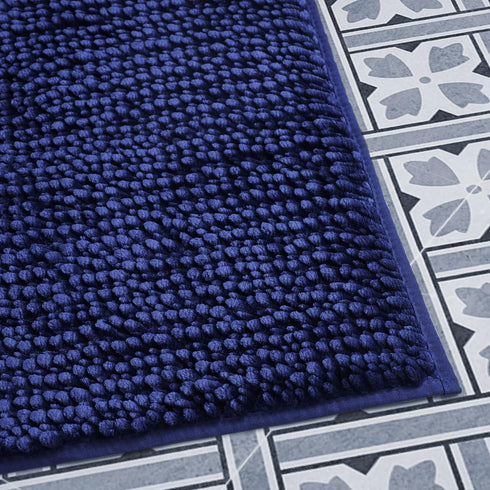 Laura Ashley Butter Chenille Bath Rug, Absorbent Shaggy Bathroom Mat, Non Slip plush Carpet Rugs for Tub and Sink - (20" x 34") Navy