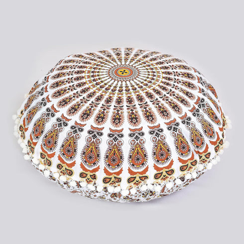 Indian Consigners Floor Cushion Covers 22" Round Mandala Ombre Zipped Ottoman Cover