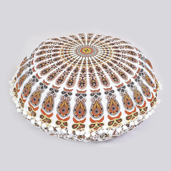 Indian Consigners Floor Cushion Covers 22" Round Mandala Ombre Zipped Ottoman Cover
