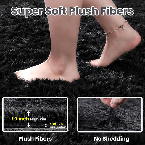 5x8 Area Rugs for Living Room: Soft Fluffy Shag Black Rugs for Bedroom, Non Slip Large Fuzzy Plush Rug Indoor Floor