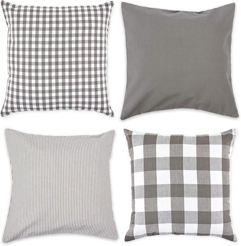 DII Decorative Square Throw Pillow Cover Collection, Cotton, Machine Washable, 18x18, Gray Assorted, 4 Piece