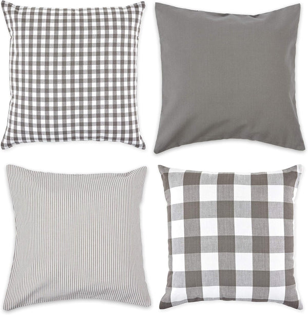 DII Decorative Square Throw Pillow Cover Collection, Cotton, Machine Washable, 18x18, Gray Assorted, 4 Piece