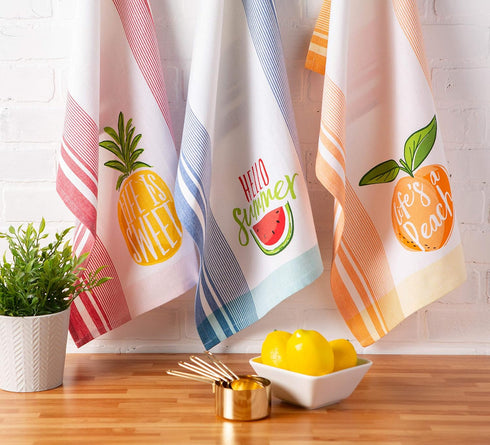 DII Summer Fun Watermelon Collection Dishtowel Set of 3, Hello Summer
