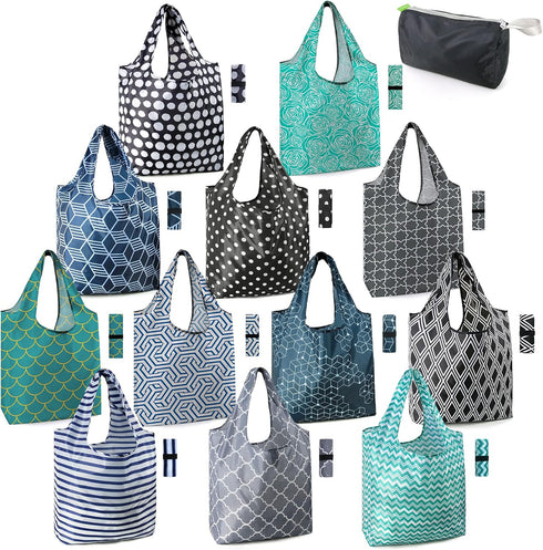 BeeGreen Reusable Grocery Bags Lightweight Durable Shopping Bags Washable Foldable 12 Pack Xlarge