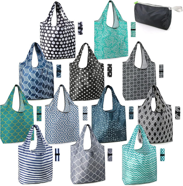 BeeGreen Reusable Grocery Bags Lightweight Durable Shopping Bags Washable Foldable 12 Pack Xlarge