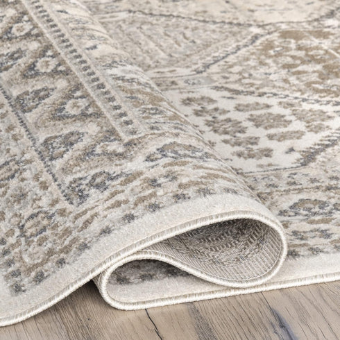 nuLOOM 2x8 Becca Traditional Tiled Area Rug, Beige, Stain Resistant, Faded Transitional Design for Home