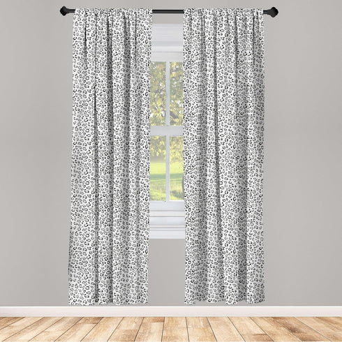Lunarable Snow Leopard Curtains, Greyscale Natural Camouflage Wild Cat Skin, 2 Panel Set for Living Room