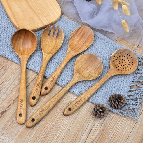 Wooden Cooking Utensils Set, 10 Pack Wooden Spoons and Spatula for Kitchen