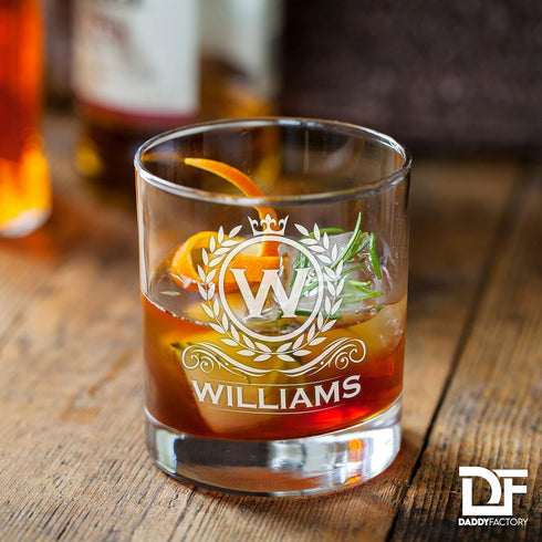 Personalized Whiskey Glass, Engraved Monogram Rocks Cocktail Glass, 10.25 oz Custom Bourbon Gift for Men